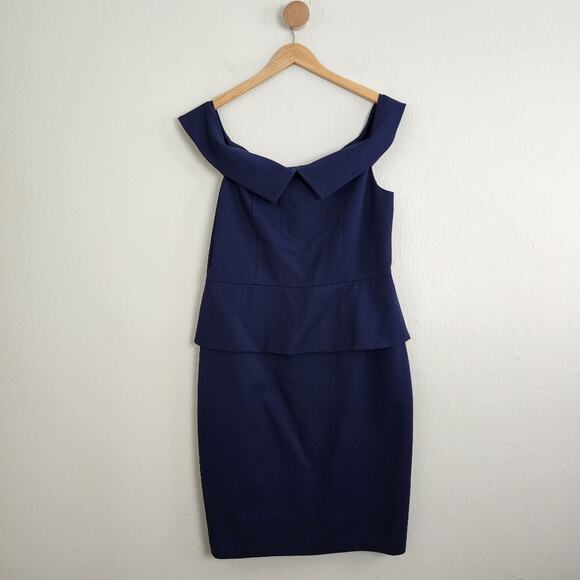 NWT Ted Baker Laetita Navy Bardot Off-Shoulder Peplum Midi Dress (US 12/14) - Picture 2 of 11